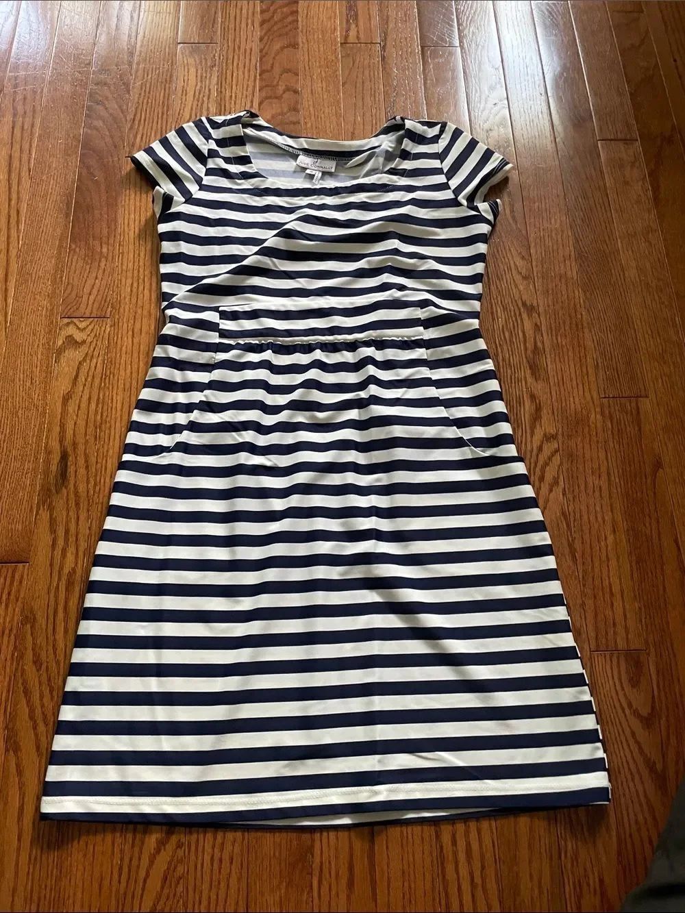 Jude Connally Navy Blue White Nautical Striped Dress Women’s Sz Small